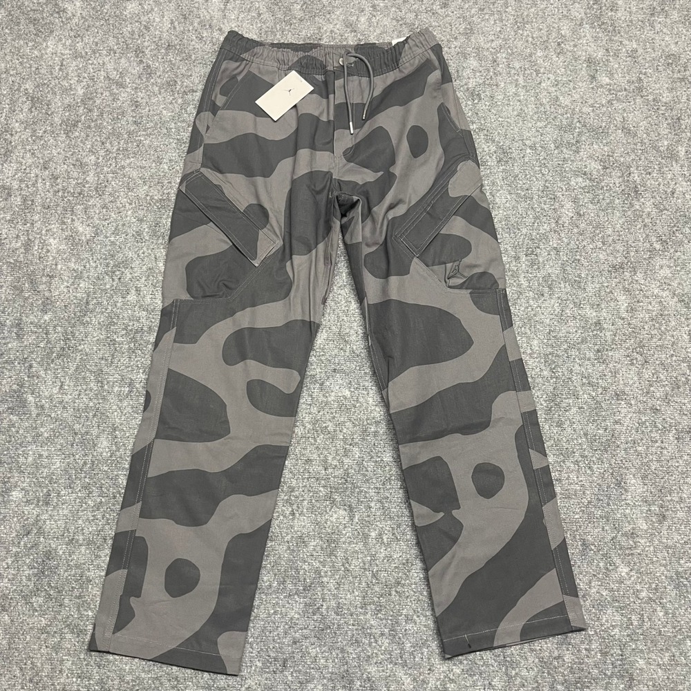 Jordan Pants Mens Medium Charcoal Gray Camo Essentials Cargo Drawstrings Outdoor